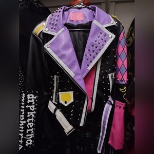 Studded Color Block Moto Jacket